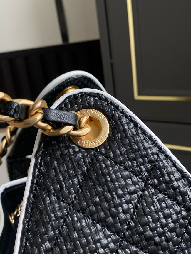 CHANEL 25 Small Handbag Printed Fabric AS5293 black