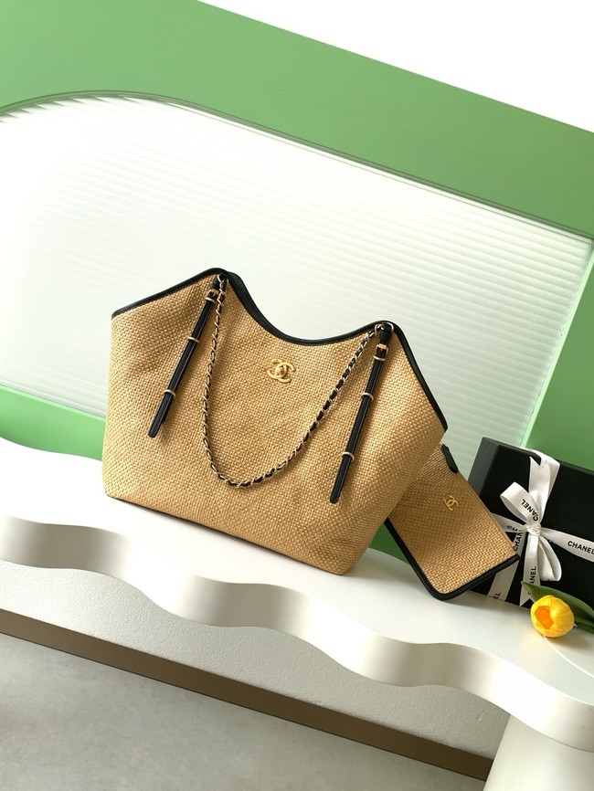 CHANEL Maxi Shopping Bag Braided Raffia AS5463 Dark Beige