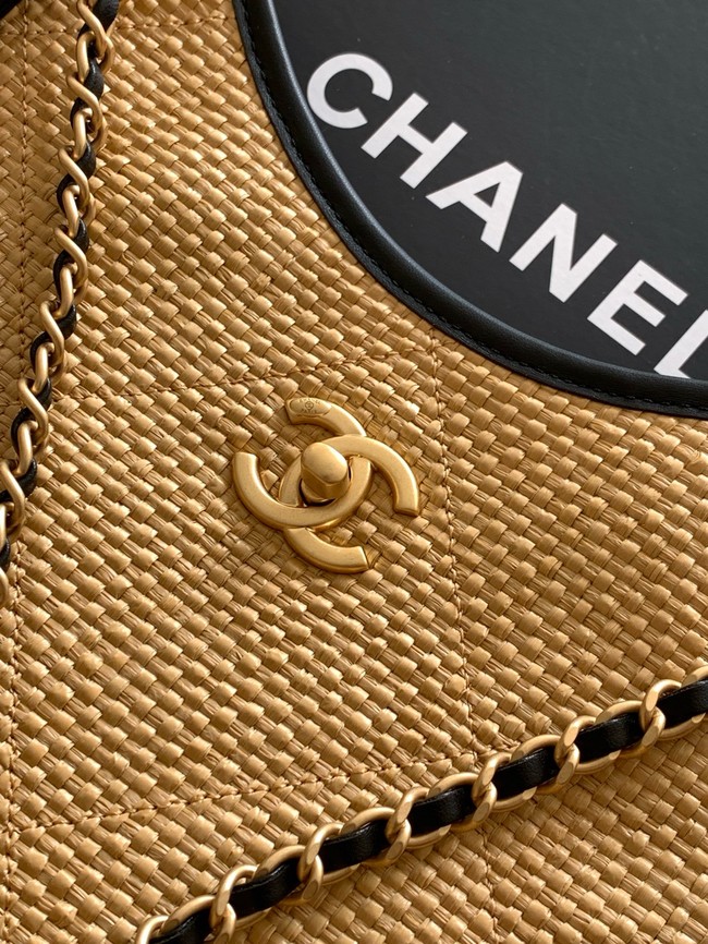 CHANEL Maxi Shopping Bag Braided Raffia AS5463 Dark Beige
