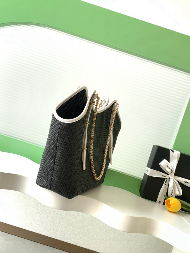 CHANEL Maxi Shopping Bag Braided Raffia AS5463 black