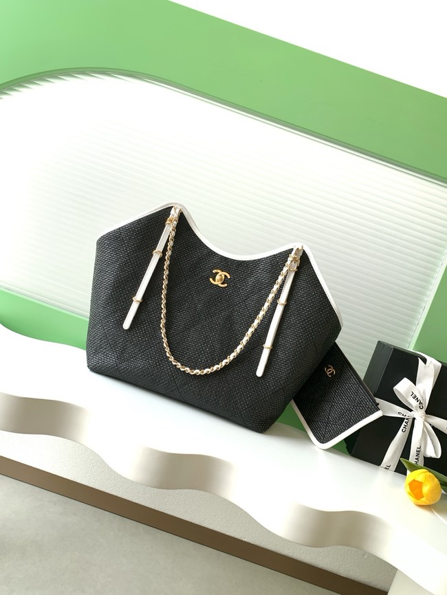 CHANEL Maxi Shopping Bag Braided Raffia AS5463 black