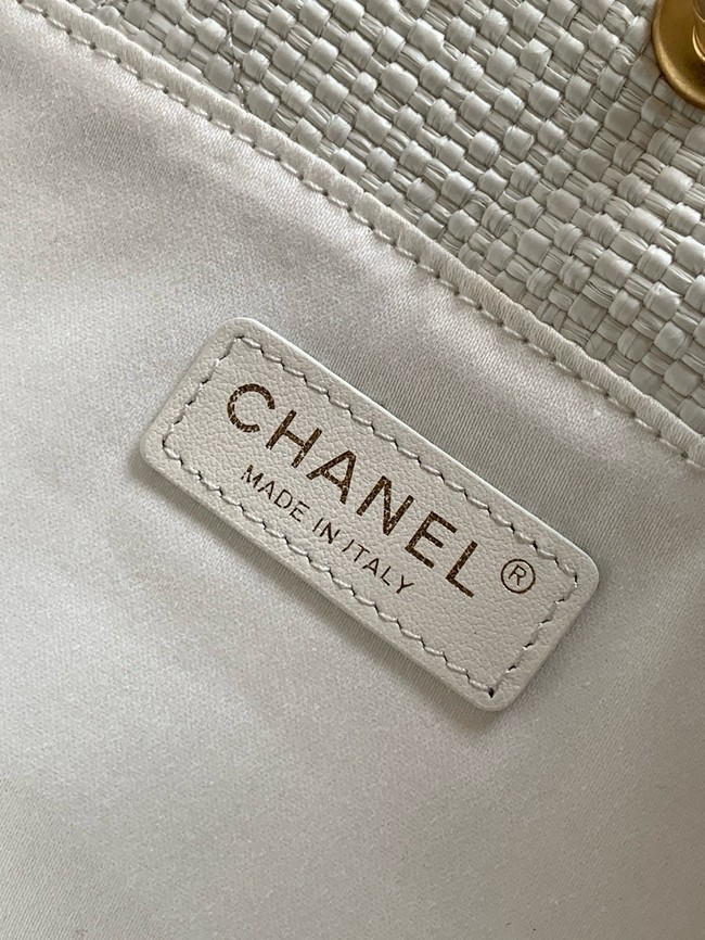 CHANEL Maxi Shopping Bag Braided Raffia AS5463 white