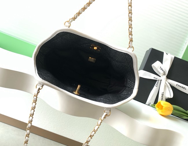 CHANEL Small Tote Braided Raffia AS6015 Black & White