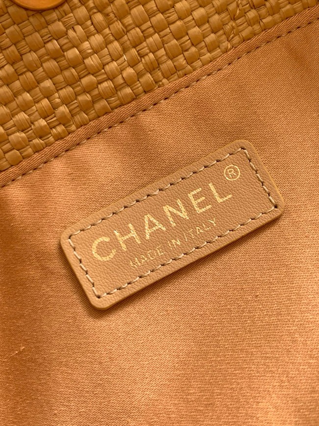 CHANEL Small Tote Braided Raffia AS6015 brown