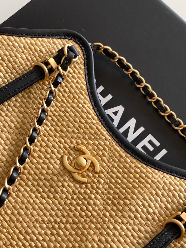 CHANEL Small Tote Braided Raffia AS6015 brown