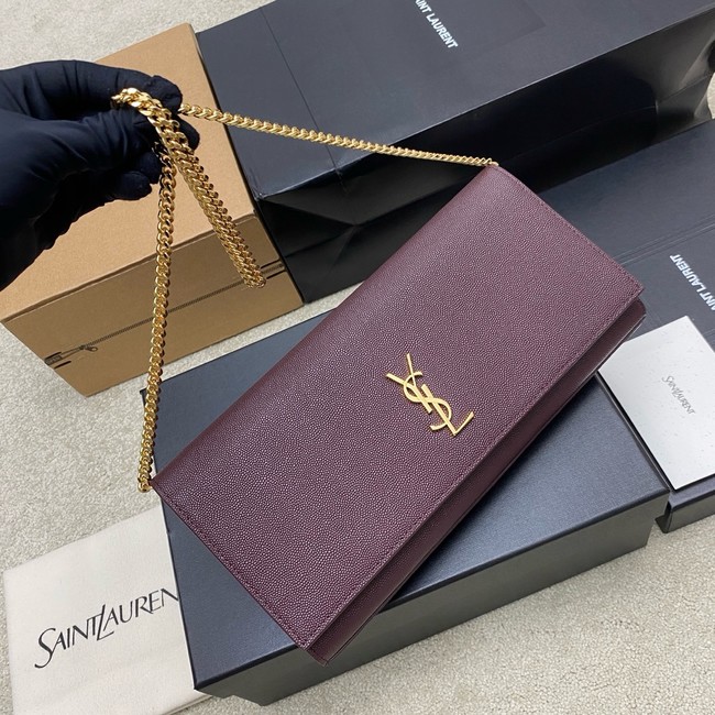 SAINT LAURENT KATE clutch in grain de poudre leather 851921 ROUGE CABERNET