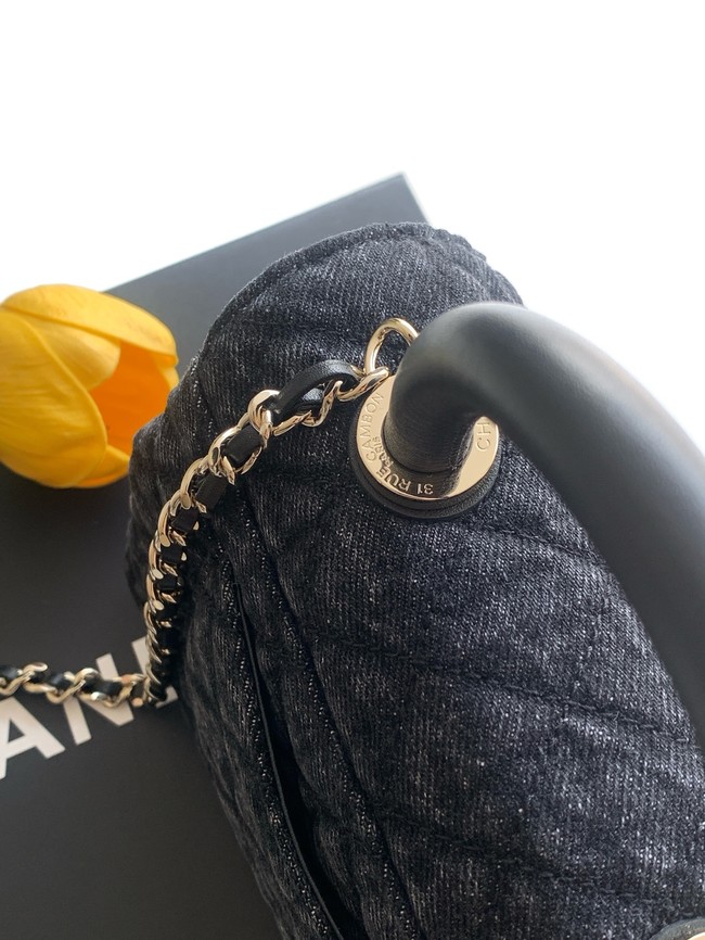 Chanel Mini Flap Bag with Top Handle AS2215 denim black
