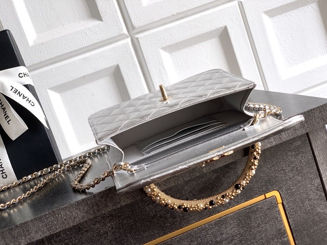 Chanel Mini Flap Bag with Top Handle AS5984 silver