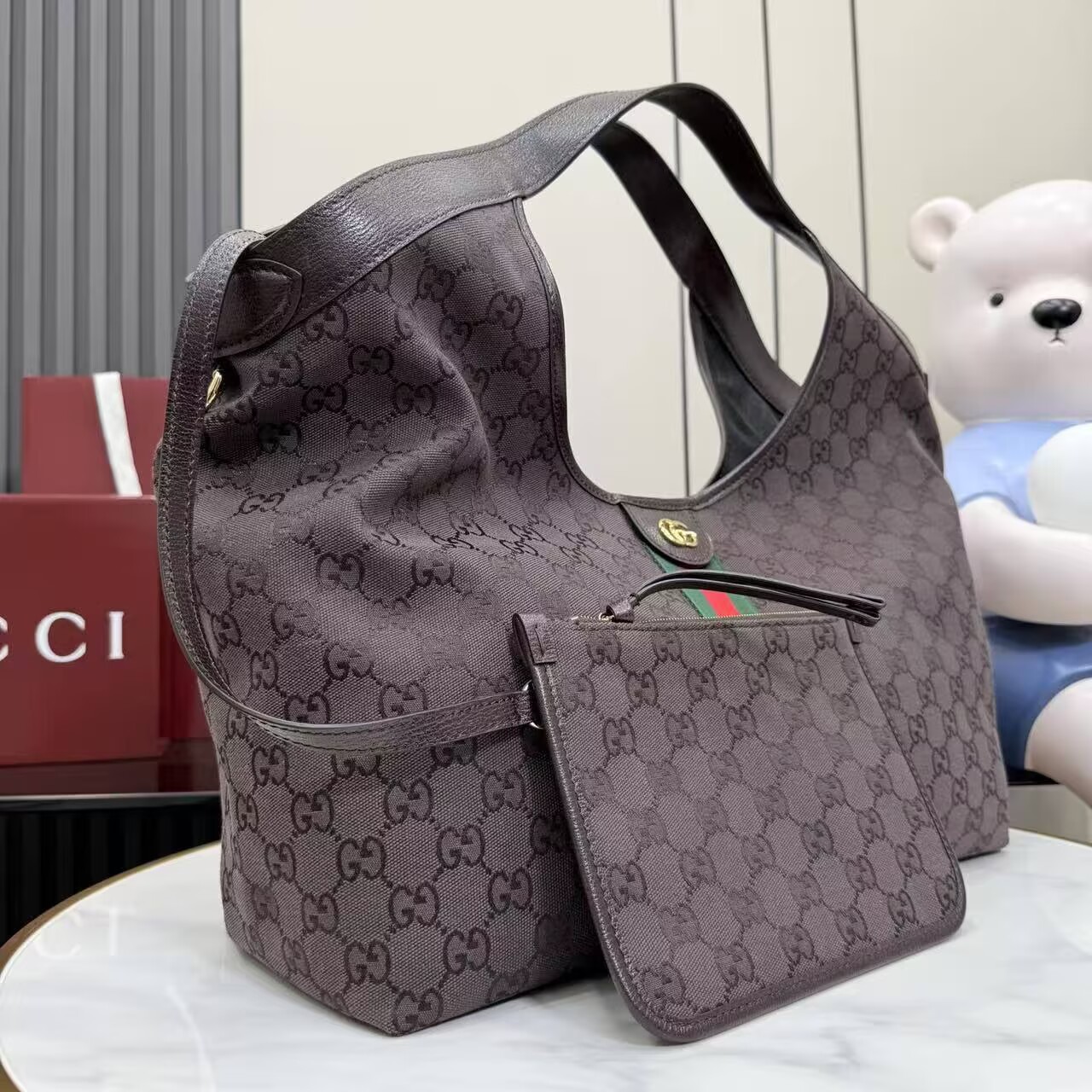 Gucci Giglio Large Tote Bag Variation GG Canvas 853971 Dark Brown