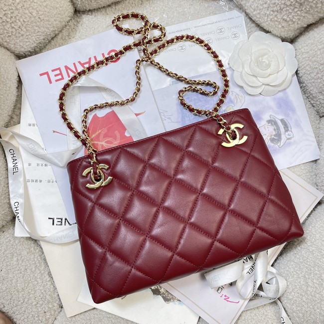 CHANEL Small Tote Lambskin AS6248 wine red