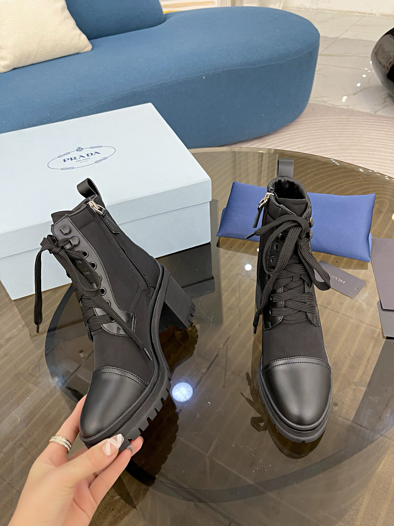 Prada boots heels 7.5CM PD80210 Black 