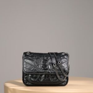 Saint Laurent BABY NIKI Black Pleated Quilted Bag