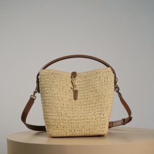 Saint Laurent LE 37 Woven Raffia And Vegetable-Tanned Leather Hand Bag