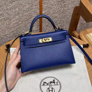 HERMES Kelly mini 19 cm 7T/blue Epsom bag