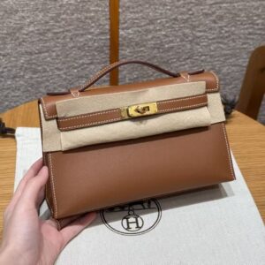 Hermès Gold Brown Mini Kelly Clutch