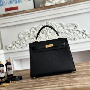 Hermès Kelly 25 Epsom Black Sellier Bag